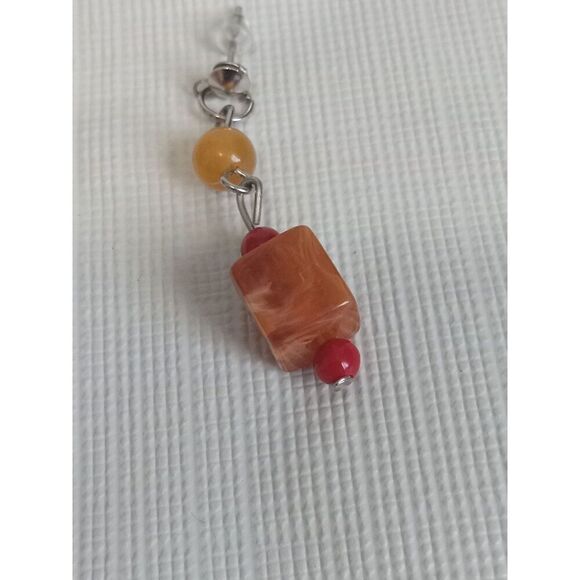 Red Round and Orange Cube Beaded Post Backs Dangle Style Lightweight Earrings - Picture 6 of 11